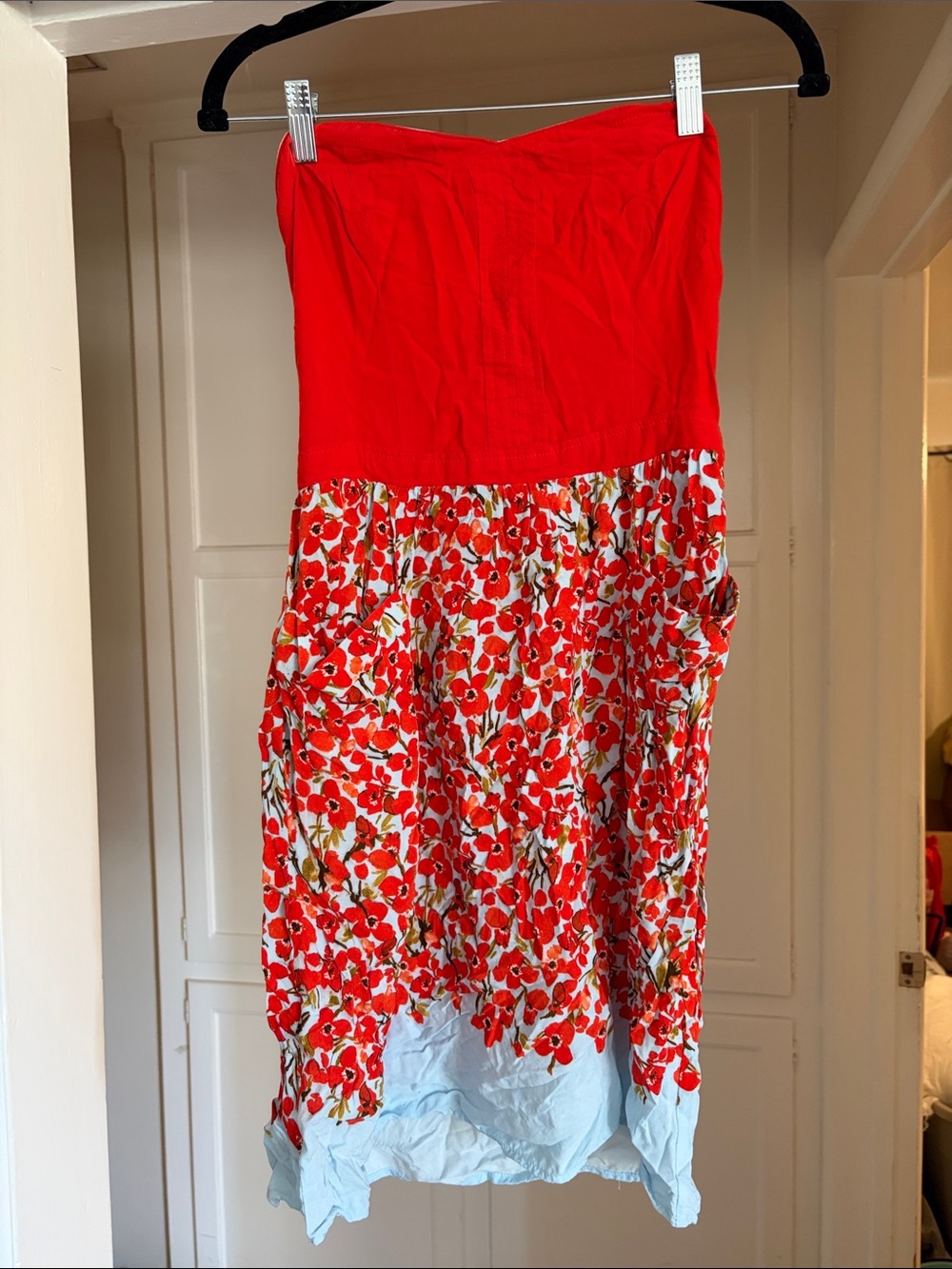 Red Strapless Floral Dress